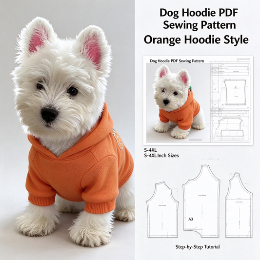 Pet Hoodie & Matching Bib PDF Sewing Pattern | S-4XL Inch Sizes, A3 Printable with Step-by-Step Sewing Tutorial