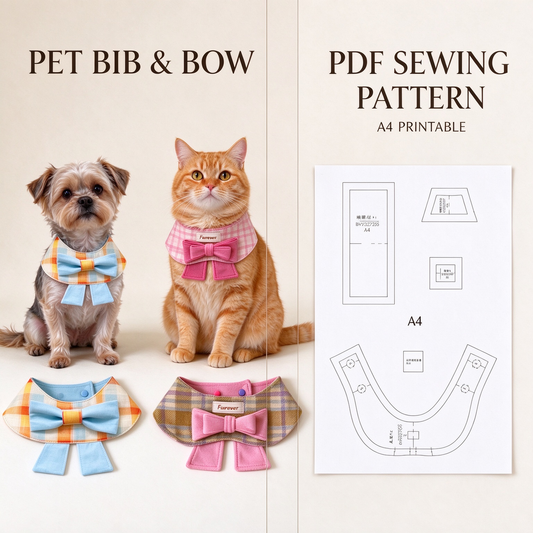 Pet Bow Tie Cape Bib Sewing Pattern PDF with Sewing Tutorial | Dog & Cat Bandana Collar Sewing Template, XS to 5XL Multi Sizes, Instant Download Printable Sewing Pattern