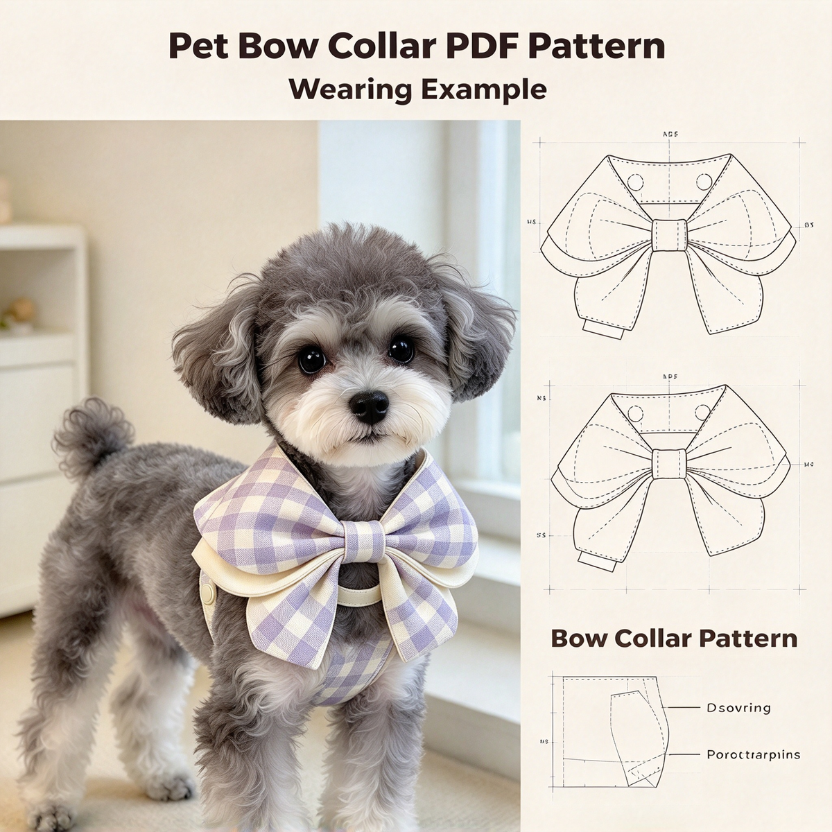 Printable A4 Pet Double Bow Collar PDF Sewing Pattern, Pet Bib for Dog & Cat, Sizes XS-XL