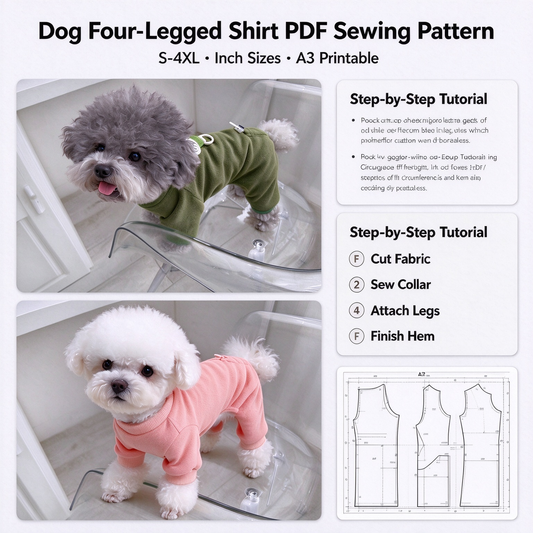 Dog Jumpsuit Bib Combo PDF Sewing Pattern | S-4XL Inch Sizes, A3 Printable with Step-by-Step Sewing Tutorial