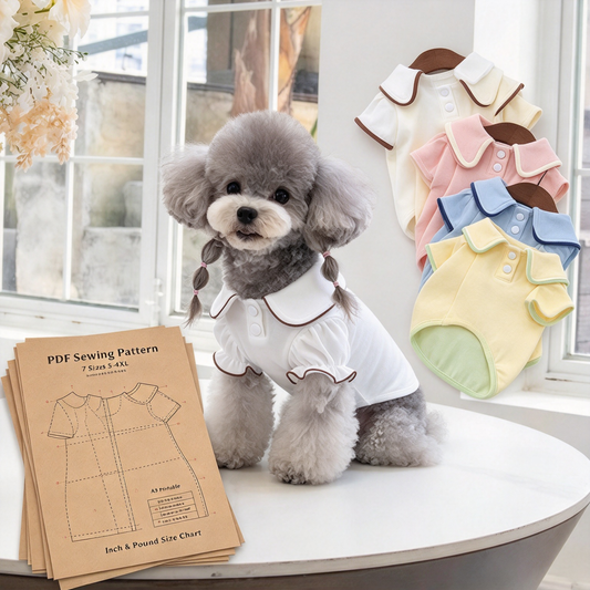 Pet Peter Pan Collar T-Shirt PDF Sewing Pattern | 7 Sizes S–XXXXL, Inch & Pound Size Chart, A3 Printable, Step-by-Step Sewing Tutorial for Dogs & Cats