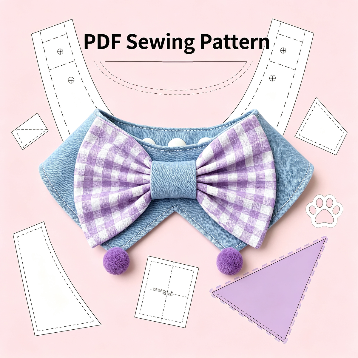 Pet Bow Tie Collar Sewing Pattern PDF | XS-XL Sizes, DIY Dog & Cat Bandana Bib Sewing Template, Instant Download**