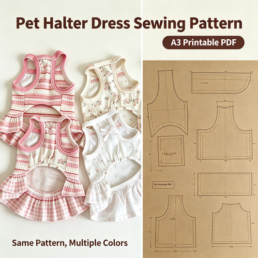 Pet Halter Dress Sewing Pattern with Step-by-Step Tutorial | A3 Printable PDF | Sizes S-4XL | Dog Cat Summer Ruffle Dress | Instant Download