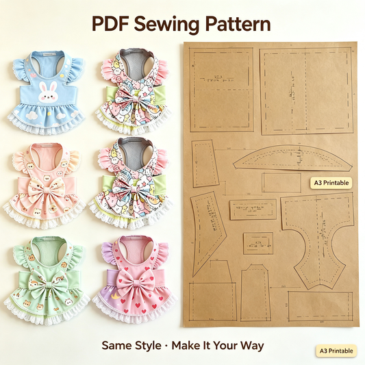 Pet Princess Bow Harness Dress Sewing Pattern + Video Tutorial | S-4XL | A3 Printable PDF for Dogs & Cats