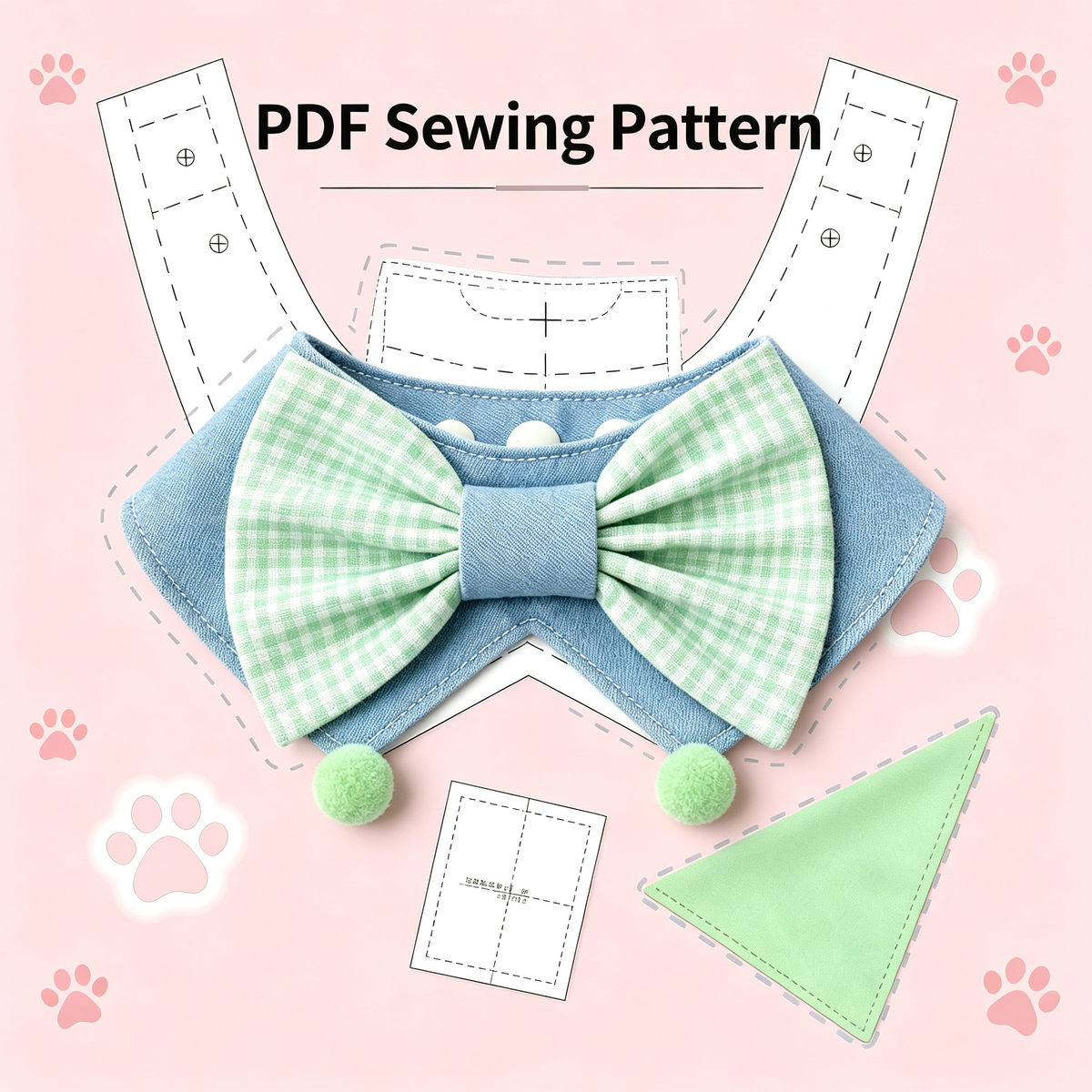 Pet Bow Tie Collar Sewing Pattern PDF | XS-XL Sizes, DIY Dog & Cat Bandana Bib Sewing Template, Instant Download**