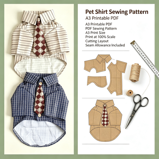 Pet Button-Down Shirt Sewing Pattern with Video Tutorial | A3 Printable PDF | 7 Sizes S-4XL | Dog Cat Formal Casual Shirt