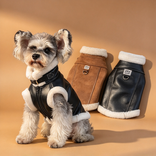 Sherpa Fleece Lined Dog Winter Vest, Faux Suede & Faux Leather Warm Pet Coat, 6 Sizes XS-XXL