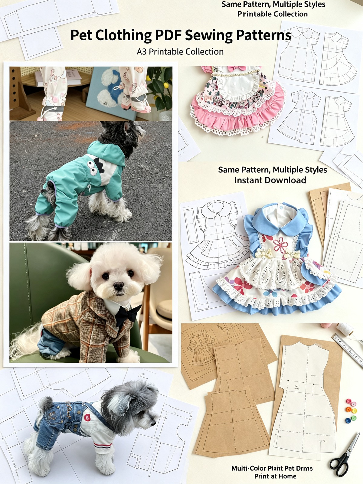 47 Pet Clothes Sewing Patterns Bundle | A3 Printable PDF | Dog & Cat Apparel Collection with Step-by-Step Video Tutorials | Lifetime Free Updates | Instant Digital Download
