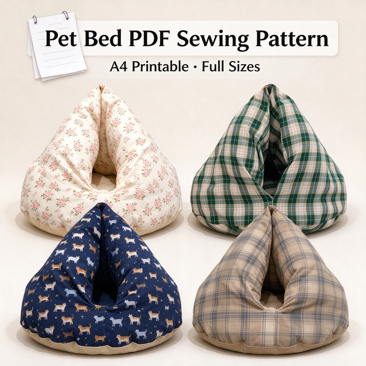 Triangle Cave Pet Bed PDF Sewing Pattern |  A4 Printable,  Instant Download for Cat & Small Dog