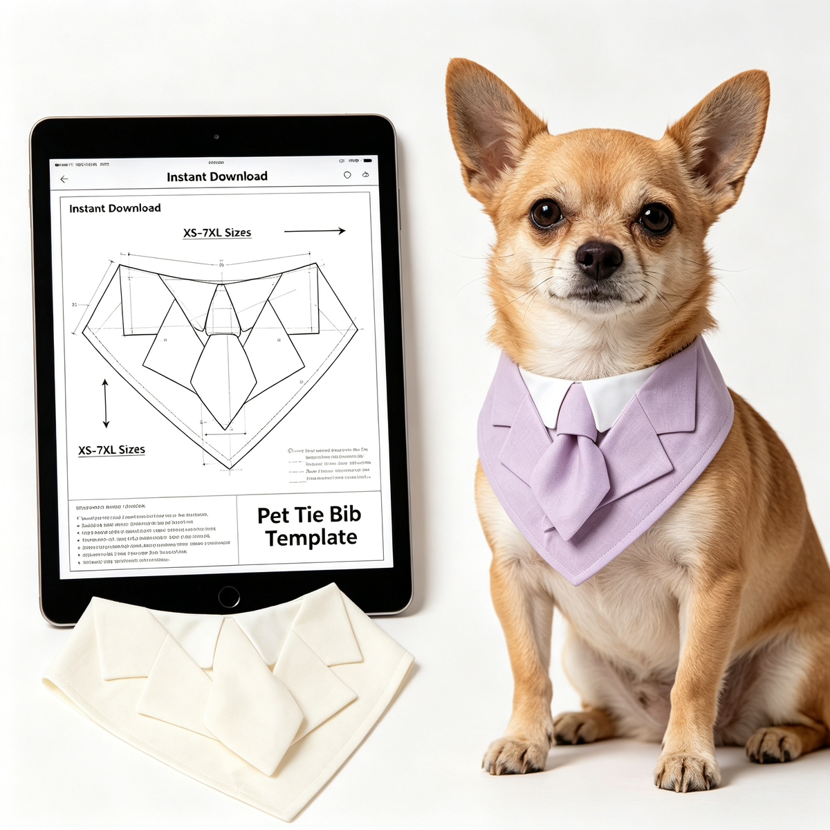 Pet Suit Tie Bandana Sewing Pattern, Gentle Dog & Cat Collar Bib PDF Sewing Template, XS-7XL Multi Sizes Digital Sewing Pattern