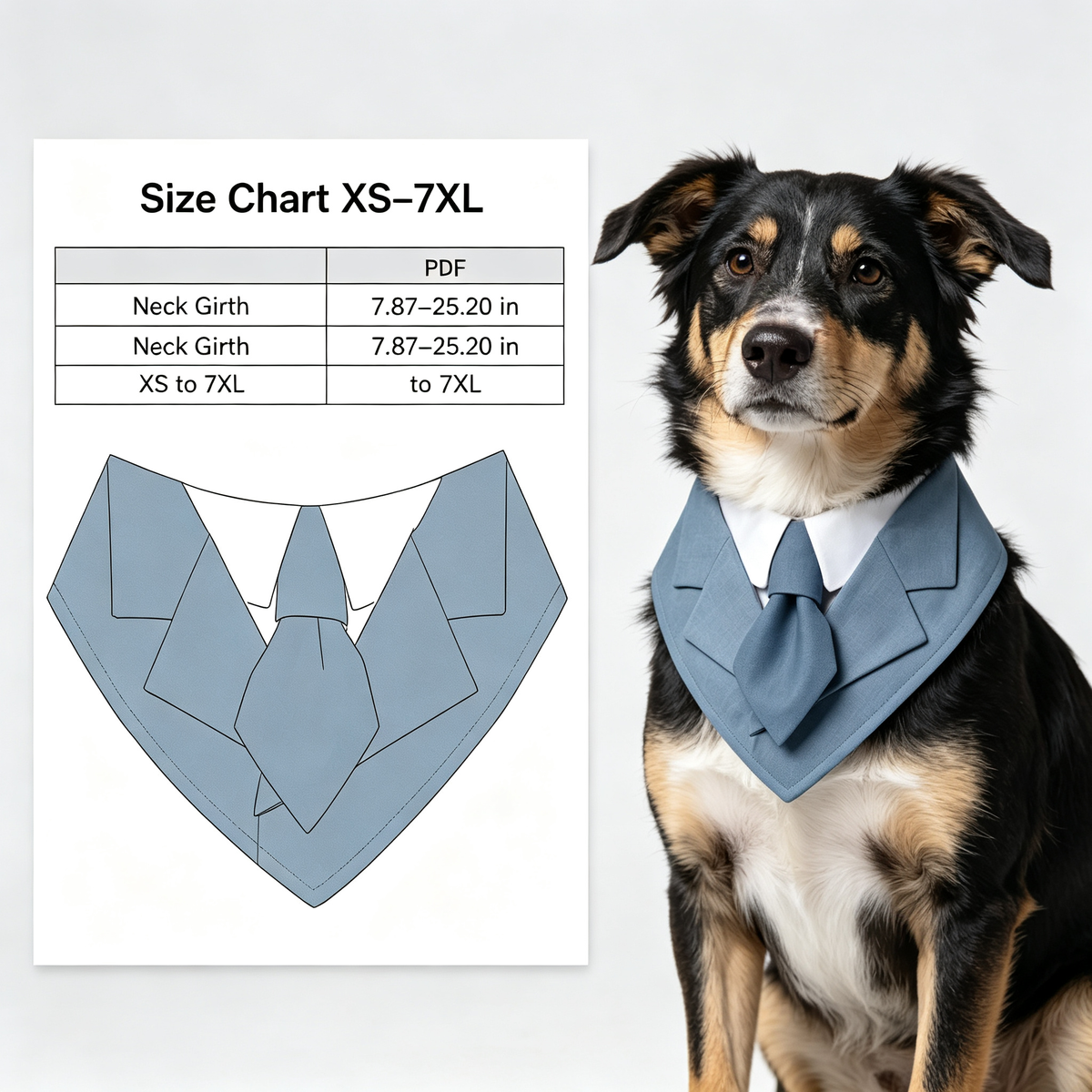 Pet Suit Tie Bandana Sewing Pattern, Gentle Dog & Cat Collar Bib PDF Sewing Template, XS-7XL Multi Sizes Digital Sewing Pattern