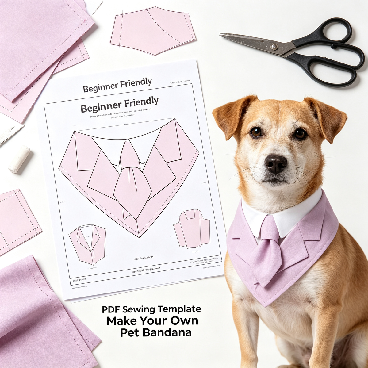 Pet Suit Tie Bandana Sewing Pattern, Gentle Dog & Cat Collar Bib PDF Sewing Template, XS-7XL Multi Sizes Digital Sewing Pattern