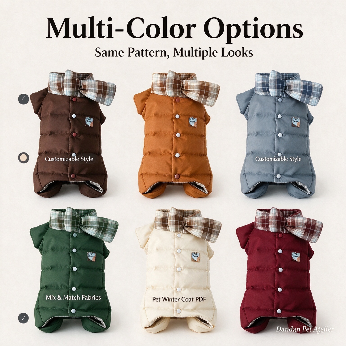 Pet Winter Puffer Coat Sewing Pattern With Tutorial | A4 Printable PDF & PLT Files, 13 Sizes XS-9XL, Dog Saliva Bib Included, Instant Download