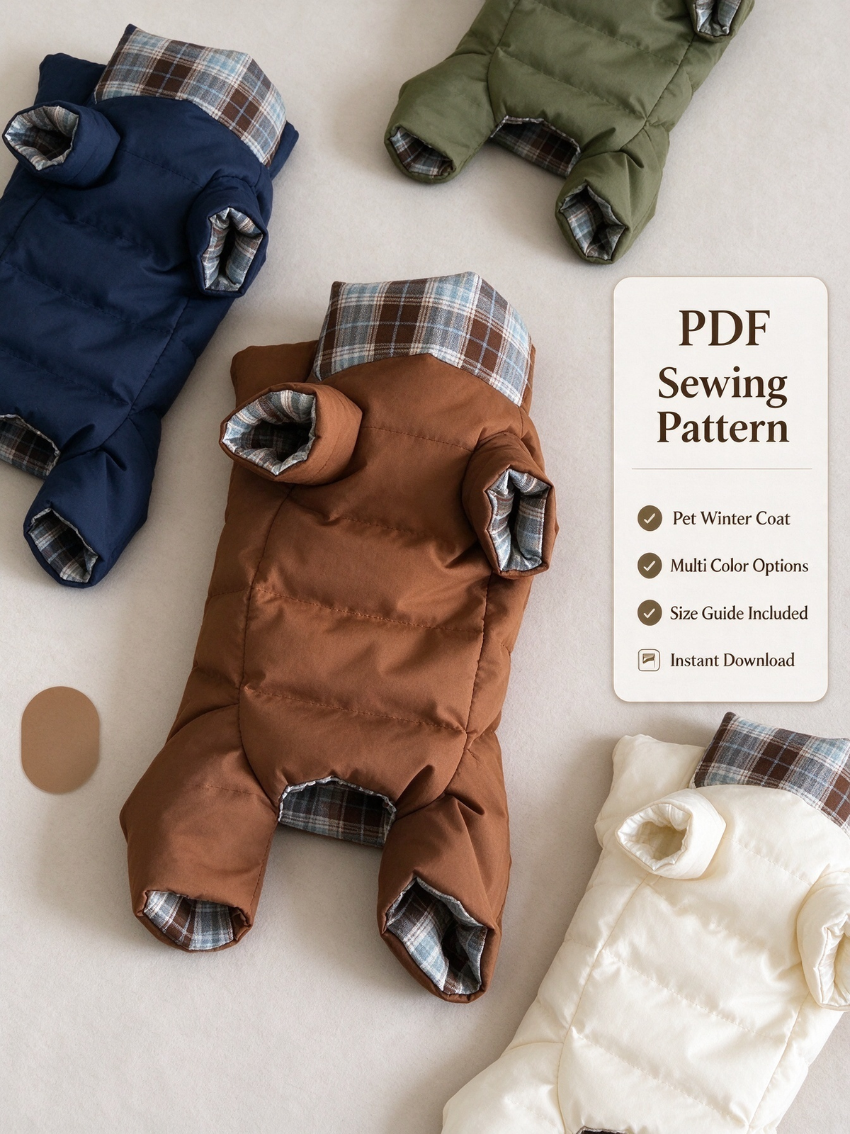 Pet Winter Puffer Coat Sewing Pattern With Tutorial | A4 Printable PDF & PLT Files, 13 Sizes XS-9XL, Dog Saliva Bib Included, Instant Download