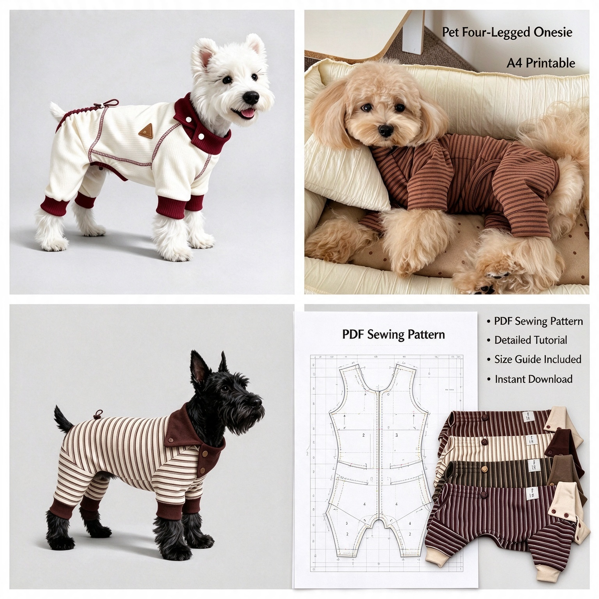 Dog Four-Legged Onesie Sewing Pattern | A4 Printable PDF & PLT Files with Step-by-Step Sewing Tutorial