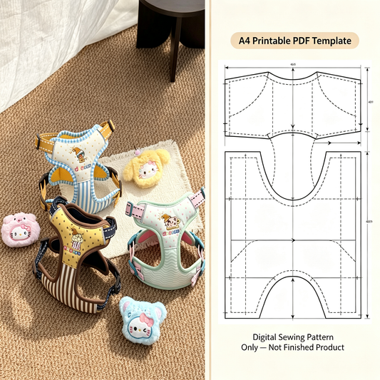 Pet Harness Sewing Pattern PDF — 9 Sizes (XS–5XL) | Instant Digital Download with Step-by-Step Tutorial for Cats & Dogs