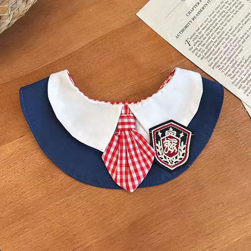 Academia Pet Collar, School Uniform Style Dog & Cat Bandana, Embroidered Crest Pet Neck Scarf, Preppy Dog Costume Accessory