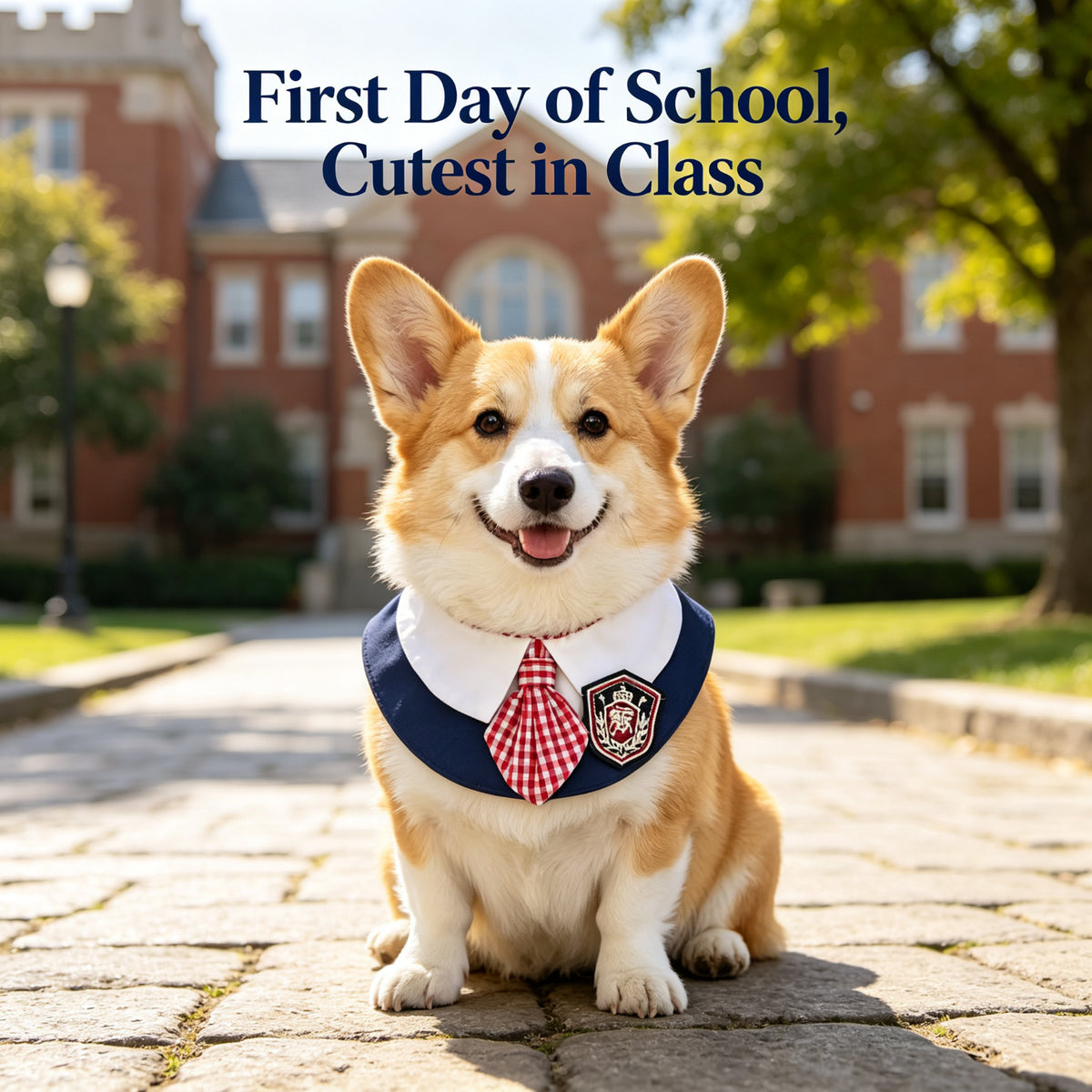 Academia Pet Collar, School Uniform Style Dog & Cat Bandana, Embroidered Crest Pet Neck Scarf, Preppy Dog Costume Accessory