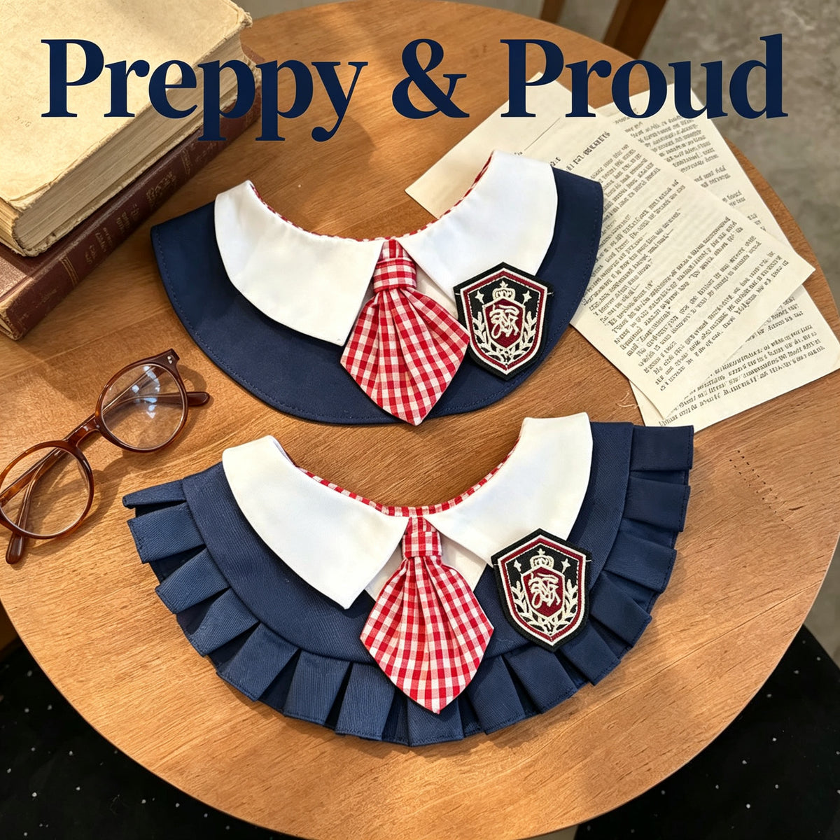 Academia Pet Collar, School Uniform Style Dog & Cat Bandana, Embroidered Crest Pet Neck Scarf, Preppy Dog Costume Accessory