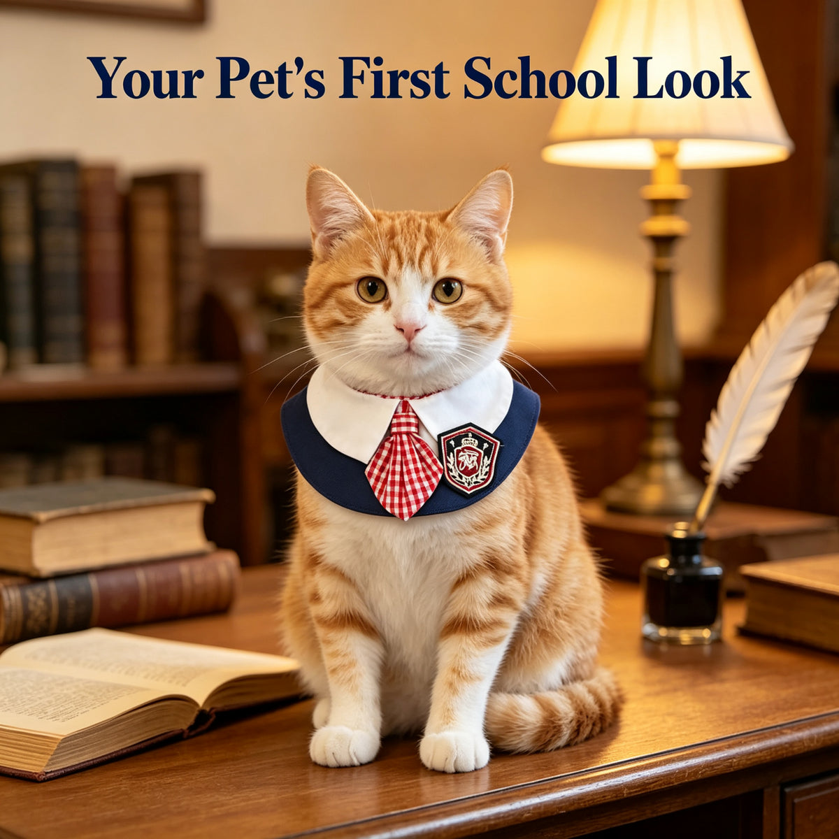 Academia Pet Collar, School Uniform Style Dog & Cat Bandana, Embroidered Crest Pet Neck Scarf, Preppy Dog Costume Accessory