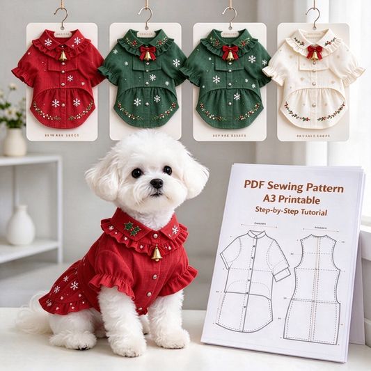 Pet Ruffle Collar Shirt PDF Sewing Pattern, 7 Sizes S–4XL, Inch & Pound Size Chart, A3 Printable, Step-by-Step Sewing Tutorial, Dog Cat Clothes Sewing Pattern