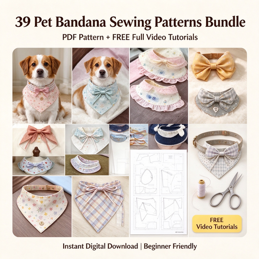 39 Styles Bundle｜PDF Sewing Pattern + FREE Full Video Tutorials | Dog & Cat Bandana / Pet Neckerchief