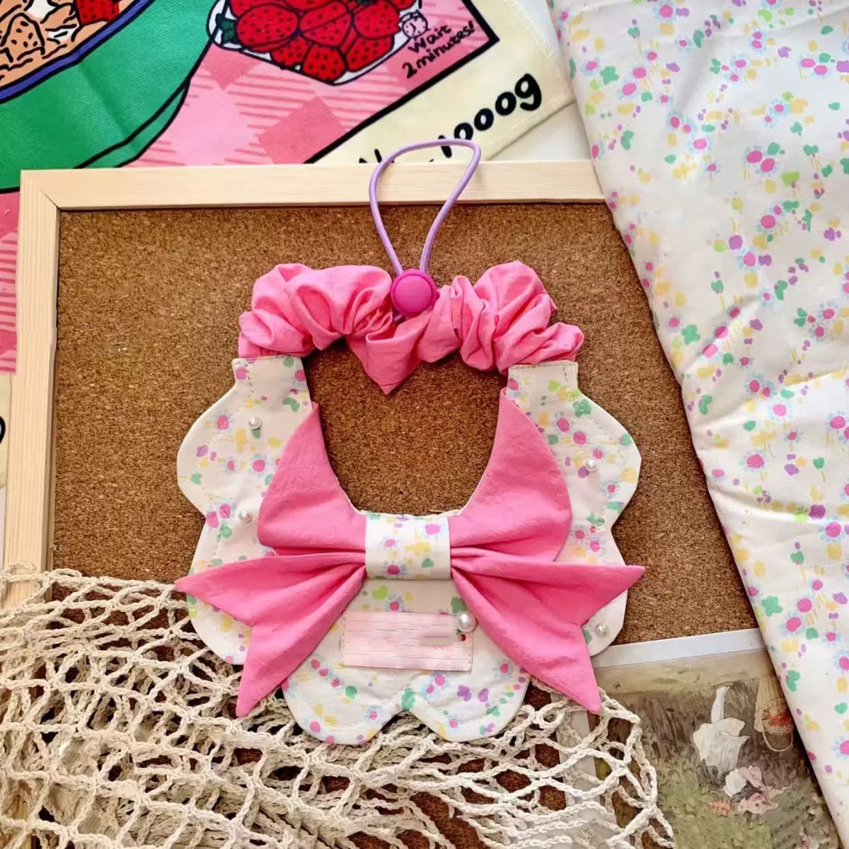 Flower Pet Bandana Sewing Pattern PDF | 2 Sewing Methods Included | Autumn Cotton Print Bib with Green Ruffle & Bow | Sizes S–3XL | Adjustable Neck | Printable Instant Download
