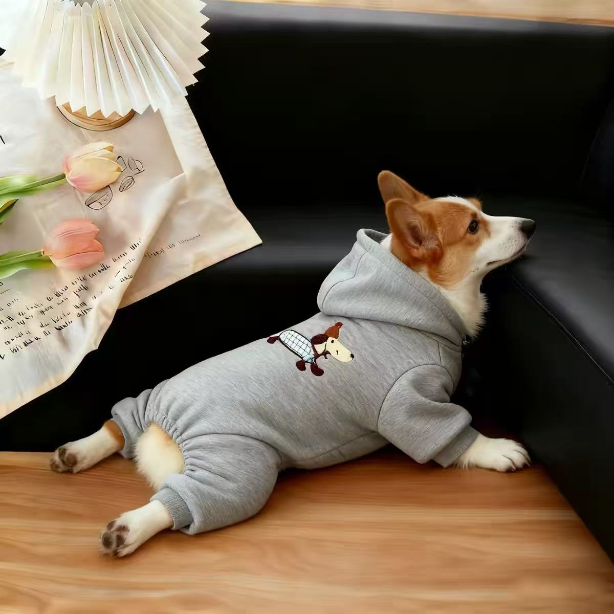 Pet Hooded 4-Leg Jumpsuit & Matching Bib PDF Sewing Pattern | S-4XL, Inch & Pound Size Chart, A3 Printable, Step-by-Step Sewing Tutorial for Dogs & Cats