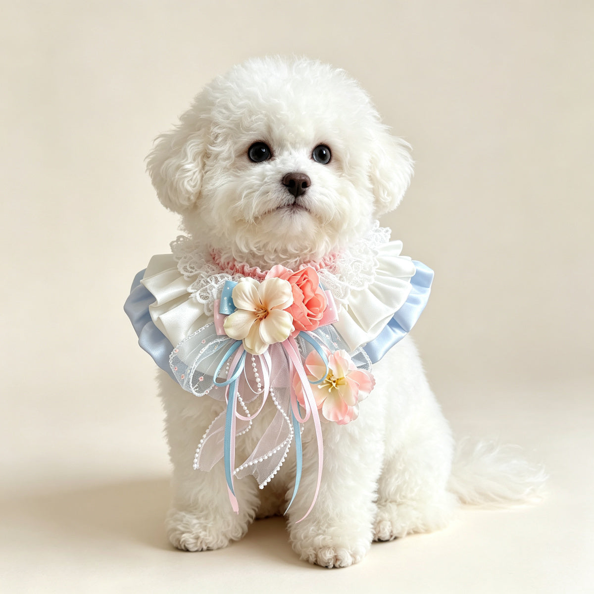 Sweet Lace Stretch Pet Bib for Small Dogs & Cats – Princess Neckerchief with Bow