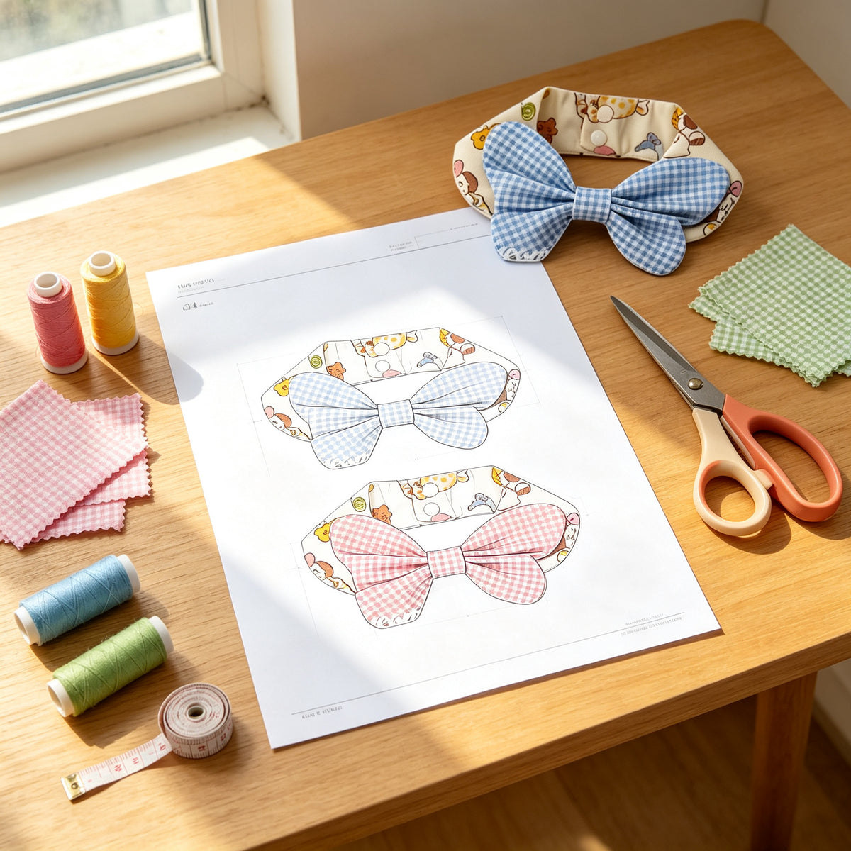 Dog & Cat Bow Tie Bandana Sewing Pattern – Pet Collar Bib PDF, 5 Sizes XS-XL, Print at Home
