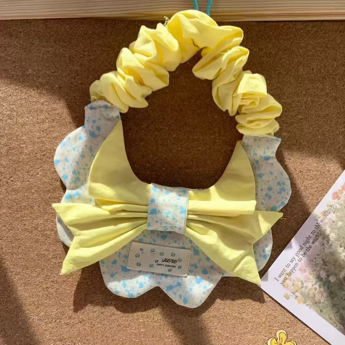 Flower Pet Bandana Sewing Pattern PDF | 2 Sewing Methods Included | Autumn Cotton Print Bib with Green Ruffle & Bow | Sizes S–3XL | Adjustable Neck | Printable Instant Download