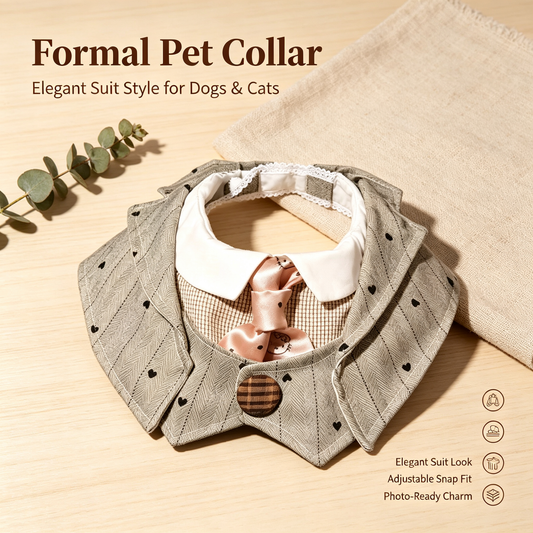 British Gentleman Pet Suit Collar with Bow Tie – Formal Dog & Cat Neckwear