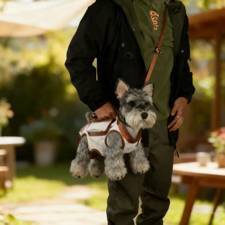 2-in-1 Dog Carrier & Walking Harness, Hands-Free Pet Sling Bag with Side Pocket, Vintage Canvas Puppy Travel Bag for Small Dogs & Cats