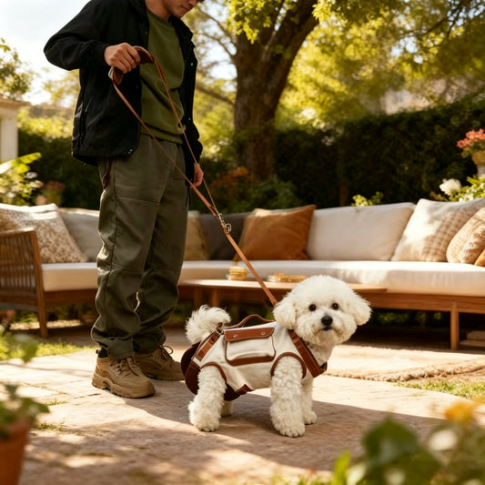 2-in-1 Dog Carrier & Walking Harness, Hands-Free Pet Sling Bag with Side Pocket, Vintage Canvas Puppy Travel Bag for Small Dogs & Cats