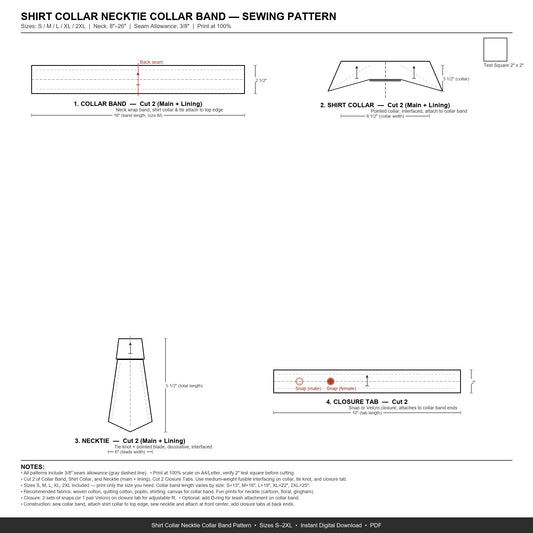 Shirt Collar Necktie Dog Bandana Sewing Pattern PDF | Collar Band Pet Accessory | Sizes S–2XL