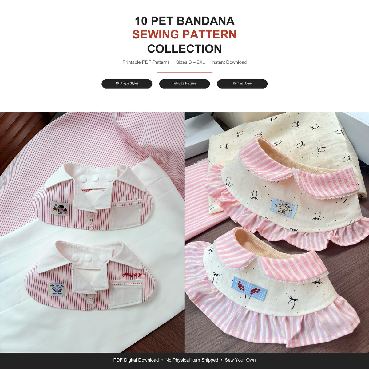 37 Dog Cat Bandana Sewing Patterns PDF Bundle | Collar Bow Tie Ruffle Sailor Styles | Print at Home | Digital Download