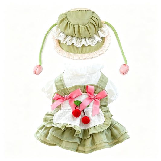 Vintage Lace Pet Bonnet Hat for Small Dogs & Cats - Sage Green