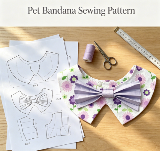 Flower Print Spiky Pet Bandana Sewing Pattern PDF | Purple Floral Bib with Bow for Dogs & Cats | 13 Sizes XS to 9XL | Fits Neck 10.2"–29.9" | Printable Instant Download
