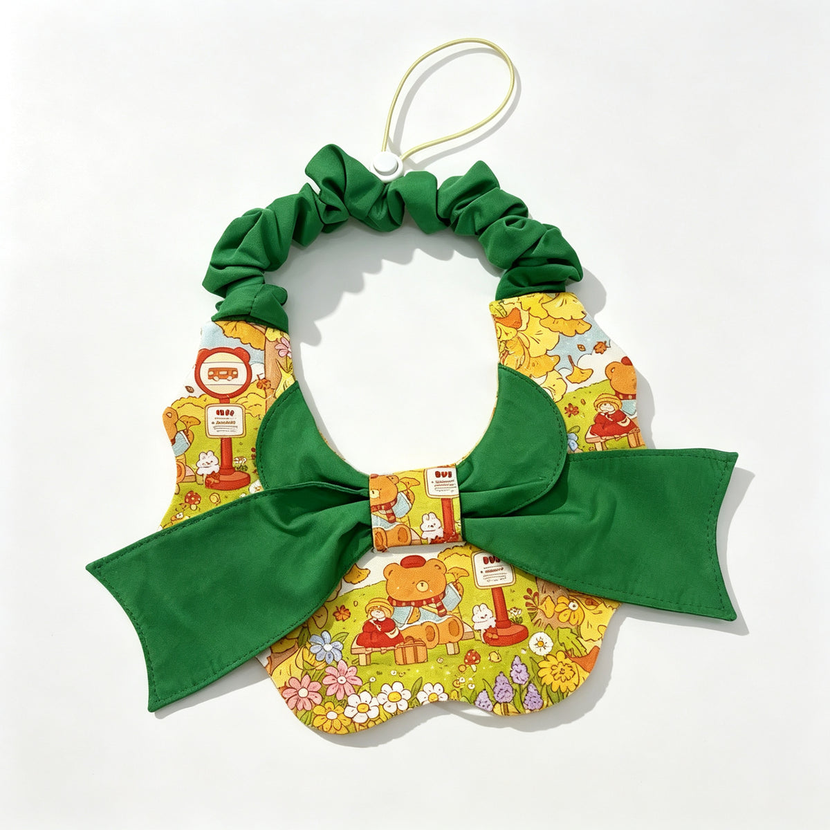 Flower Pet Bandana Sewing Pattern PDF | 2 Sewing Methods Included | Autumn Cotton Print Bib with Green Ruffle & Bow | Sizes S–3XL | Adjustable Neck | Printable Instant Download