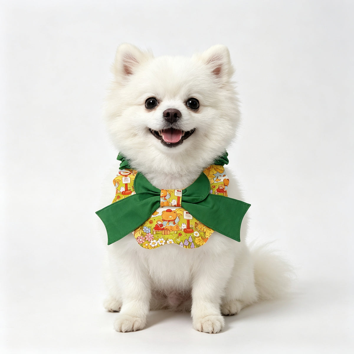 Flower Pet Bandana Sewing Pattern PDF | 2 Sewing Methods Included | Autumn Cotton Print Bib with Green Ruffle & Bow | Sizes S–3XL | Adjustable Neck | Printable Instant Download