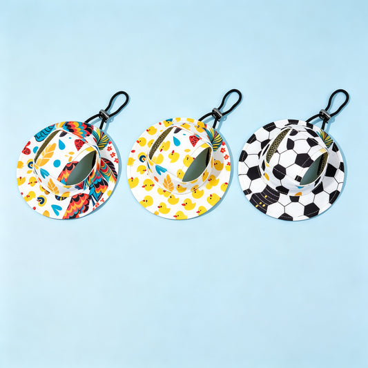 Pet Bucket Hat for Dogs & Cats — Breathable Summer Sun Hat with Adjustable Chin Strap, 3 Cute Styles (Garden, Duck & Soccer Print), Sizes S–L (Up to 50 lb)