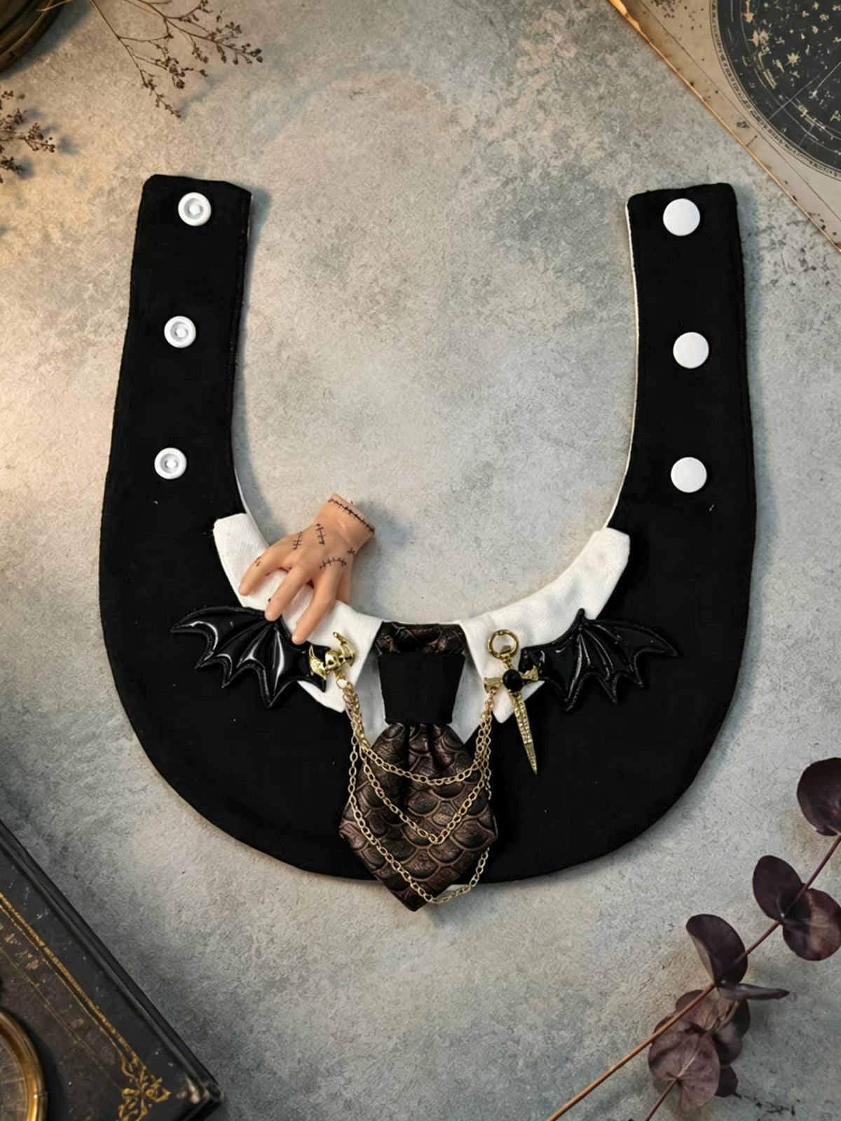 Gothic Halloween Pet Collar & Bib – Wednesday-Inspired Bat Wing Dog & Cat Costume