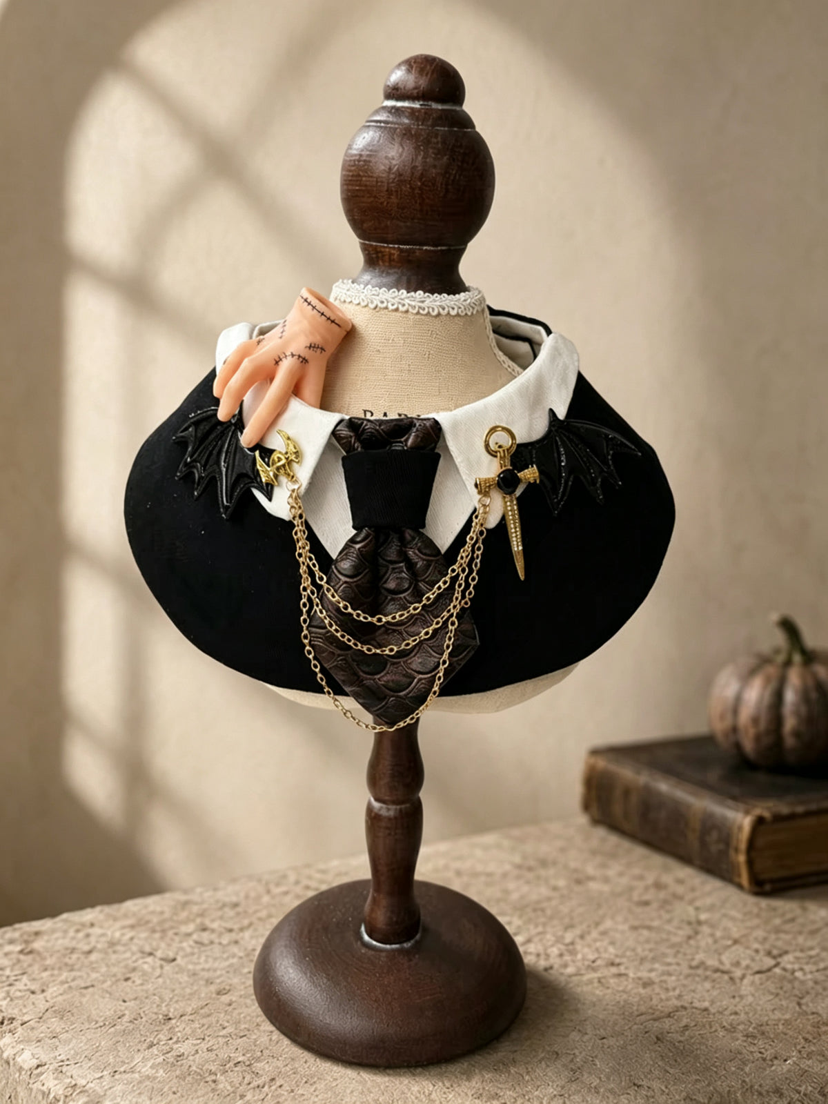 Gothic Halloween Pet Collar & Bib – Wednesday-Inspired Bat Wing Dog & Cat Costume