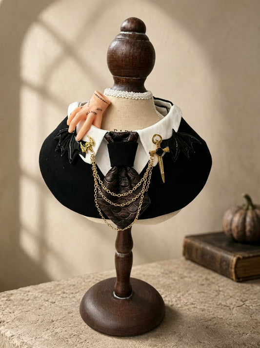 Gothic Halloween Pet Collar & Bib – Wednesday-Inspired Bat Wing Dog & Cat Costume
