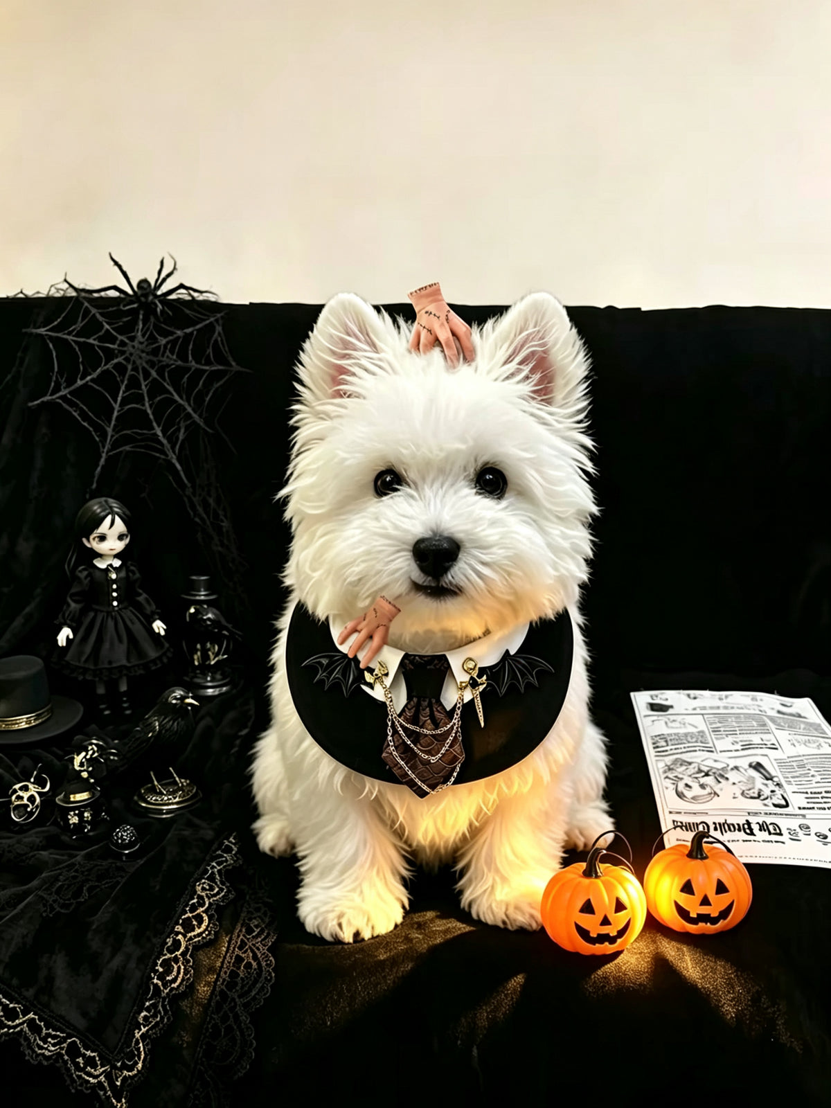Gothic Halloween Pet Collar & Bib – Wednesday-Inspired Bat Wing Dog & Cat Costume