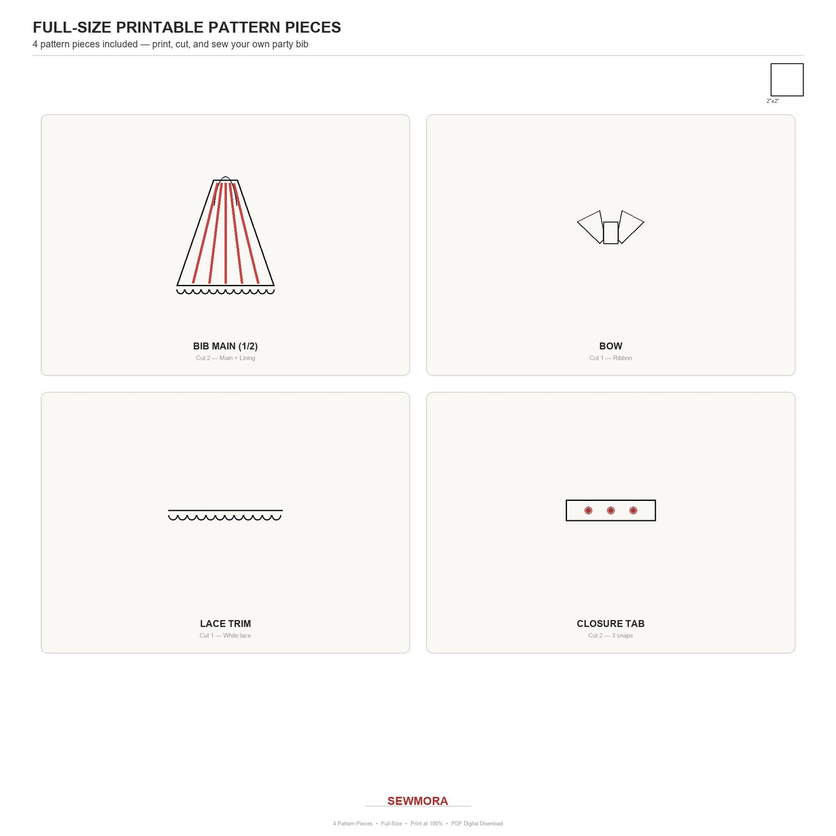 Pet Bib Sewing Pattern PDF | Cute Little Dress Bib with Bow & Lace | Sizes XS–XXL | Adjustable Neck | Sewing Template