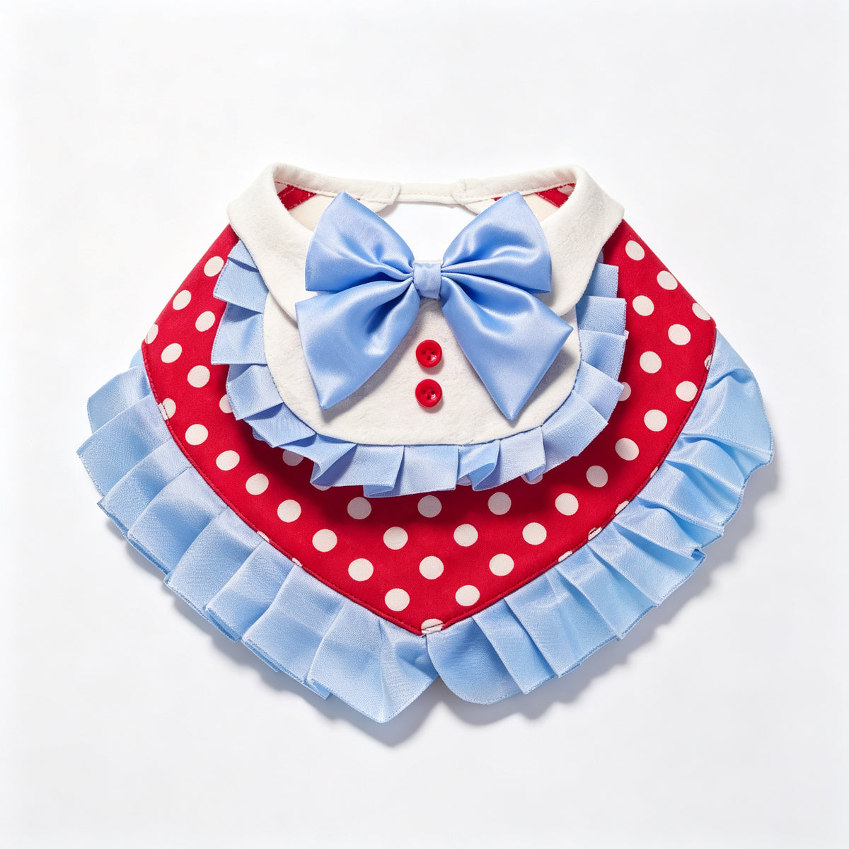 Pet Bib Sewing Pattern with Tutorial & Sewing Guide – Polka Dot Blue Ruffle Party Bandana | White Collar + Bow | 5 Sizes S to 2XL | PDF Digital Download