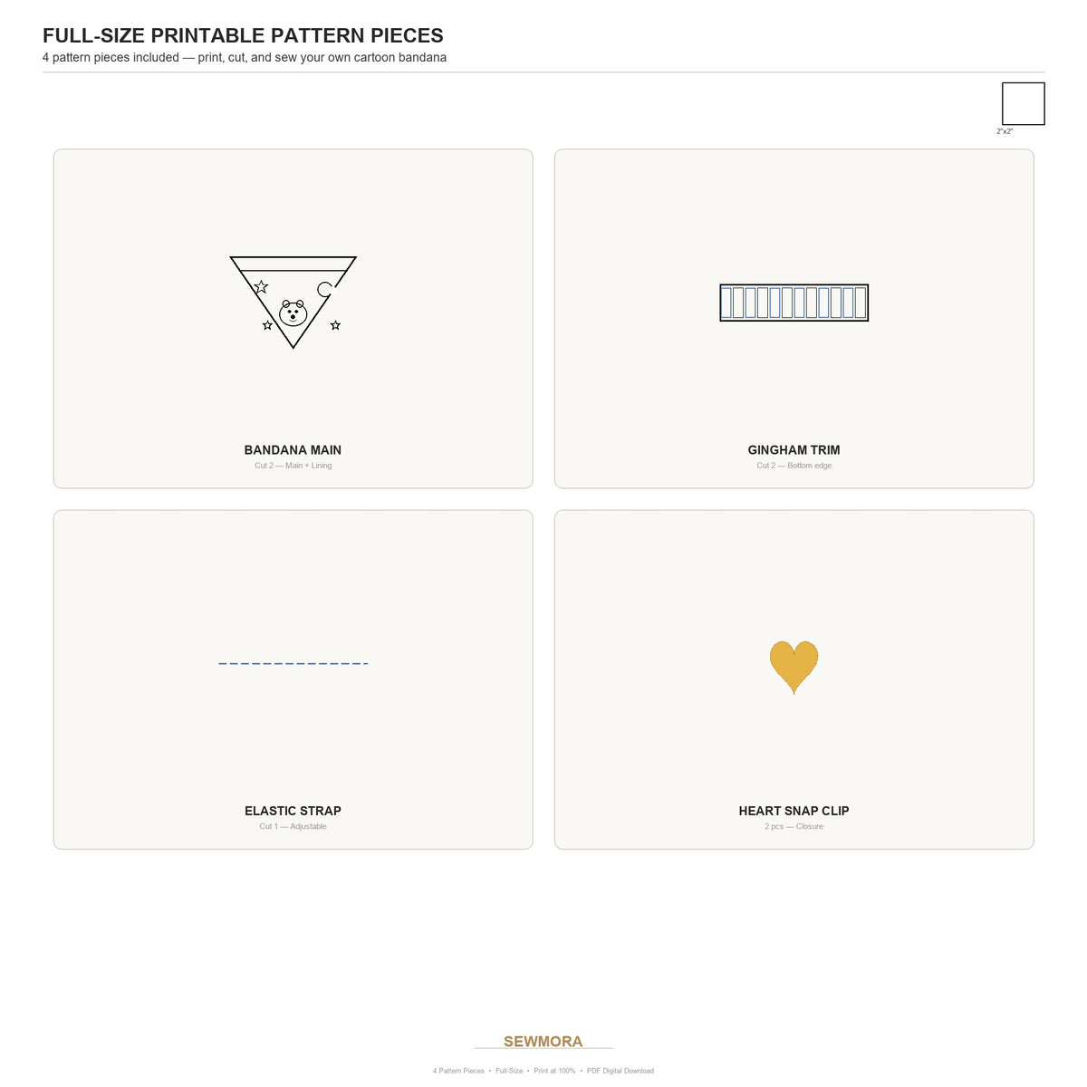 Cartoon Star & Bear Pet Bandana Sewing Pattern PDF | Dog & Cat Bandana Template | 9 Sizes XXS to XXXXL | All Breeds | Printable Instant Download